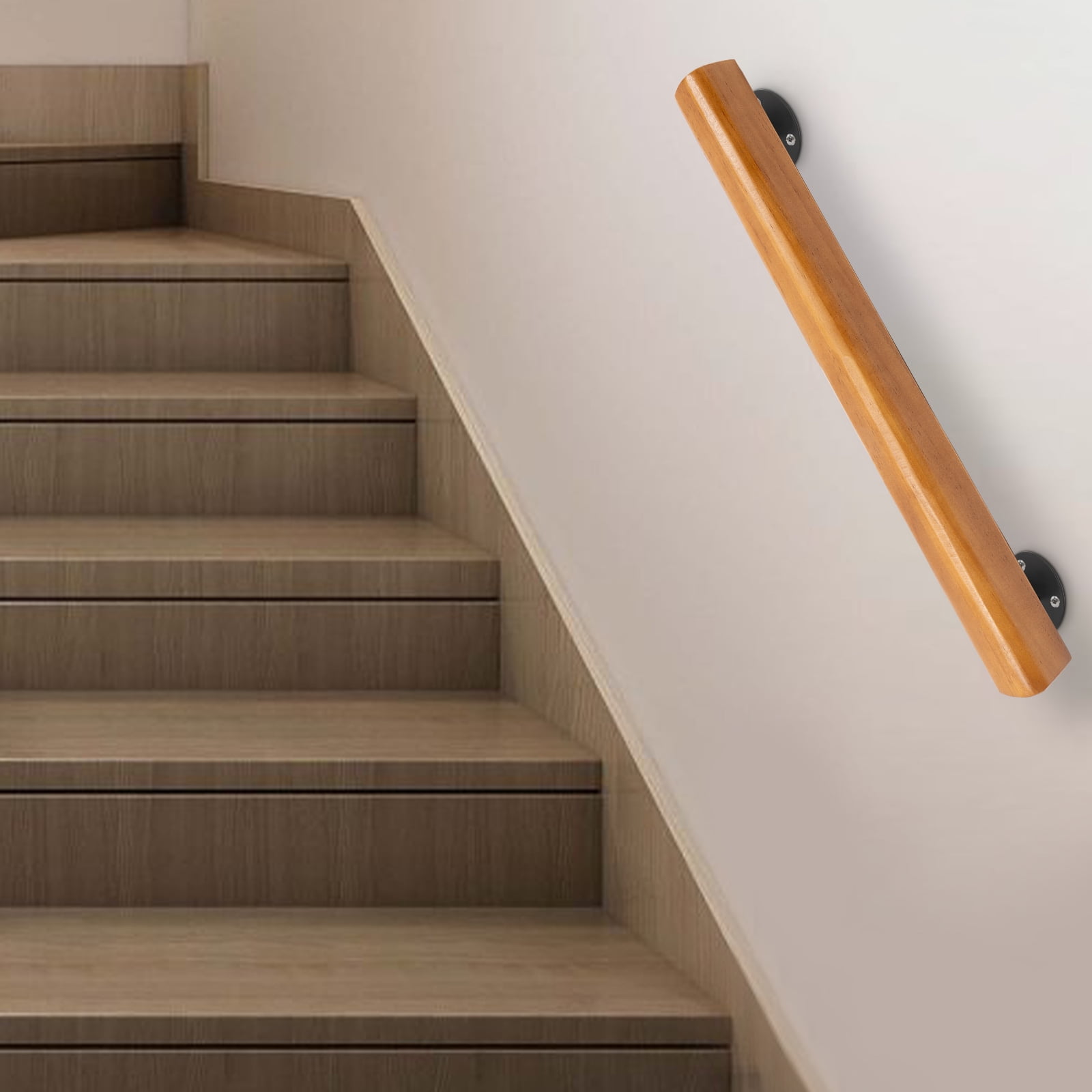 Indoor Staircase Wooden Handrail Kit, NonSlip Safety Pine, Wall