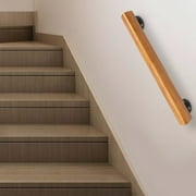2/3/3.3/4FT Long Wood Staircase & Railing Handrail for Indoor Stairs, Non-Slip Safety Pine Round Corner Wall Stair Railings Staircase Handrail with Mounting Brackets