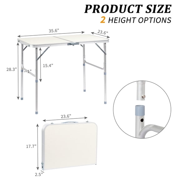 2.3/3/6 FT Small Camping Folding Table Adjustable Height Aluminum Folding Table for Picnic Party BBQ, Plastic RV Suitcase Table Portable Lightweight Fold Up Utility Outdoor Tables