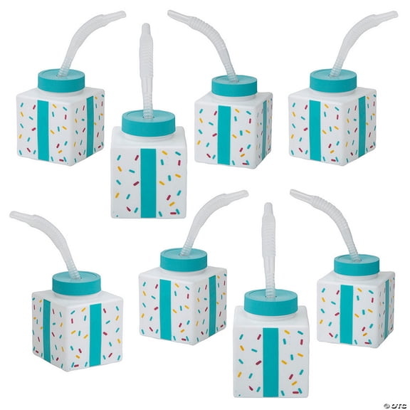 2 3/4" 10 oz. Bulk 60 Count Present-Shaped Cups with Lids & Straws