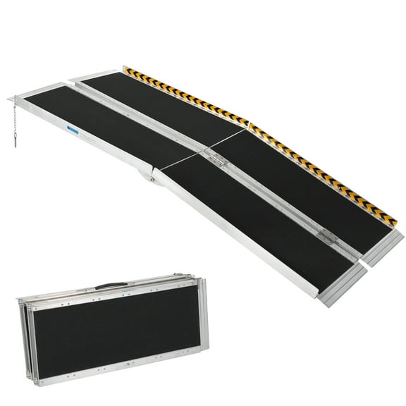 2/3/4/5/6/7/8/9/10 FT Portable Wheelchair Ramp, Wheel Chair Ramps for Homes withTran-sitionPlate, Aluminum Wheelchair Ramp with Non-Skid Surface and Reflective Strips