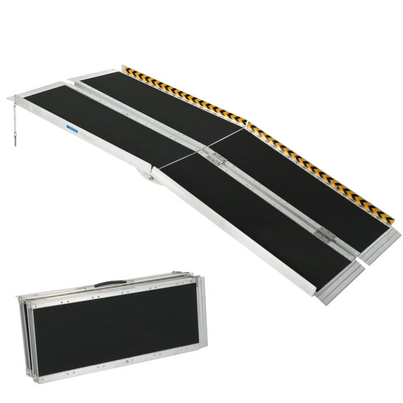 2/3/4/5/6/7/8/9/10 FT Portable Wheelchair Ramp, Wheel Chair Ramps for Homes withTran-sitionPlate, Aluminum Wheelchair Ramp with Non-Skid Surface and Reflective Strips