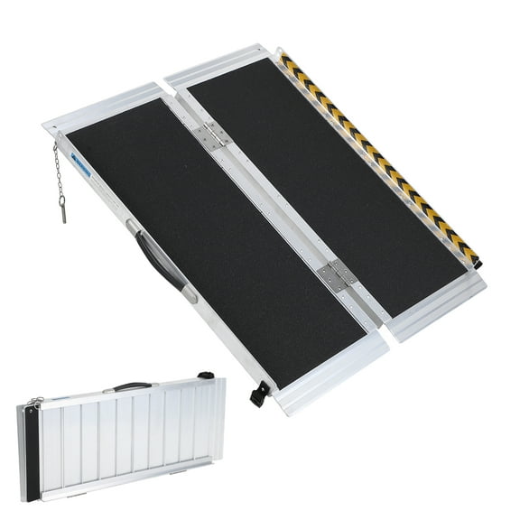 2/3/4/5/6/7/8/9/10 FT Portable Wheelchair Ramp, Wheel Chair Ramps for Homes withTran-sitionPlate, Aluminum Wheelchair Ramp with Non-Skid Surface and Reflective Strips