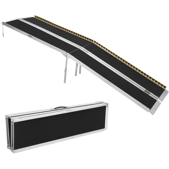 2/3/4/5/6/7/8/9/10 FT Portable Wheelchair Ramp, Wheel Chair Ramps for Homes withTran-sitionPlate, Aluminum Wheelchair Ramp with Non-Skid Surface and Reflective Strips
