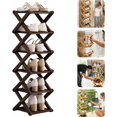 thumbnail image 1 of 2/3/4/5/6/7/8/9/10 Tier Bamboo Shoe Rack, No-Assembly Vertical Slim Shoe Storage, Collapsible Foldable Organizer for Small Spaces, Tall Narrow Shoe Rack for Entryway & Closet (Brown, 6 Tier), 1 of 8