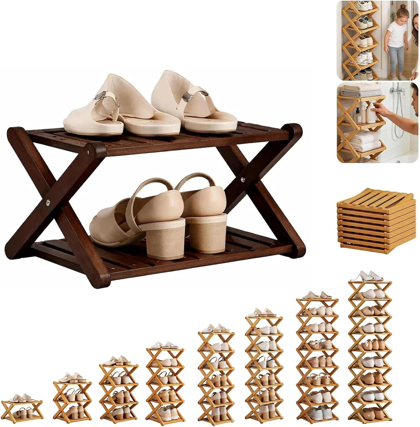 2/3/4/5/6/7/8/9 Tier Bamboo Shoe Rack, no Installation Required ...