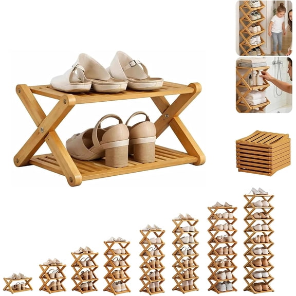 2/3/4/5/6/7/8/9 Tier Bamboo Shoe Rack, no Installation Required, Strong Load-Bearing Capacity, Space-Saving, Accordion Shoe Rack for Entryway & Closet