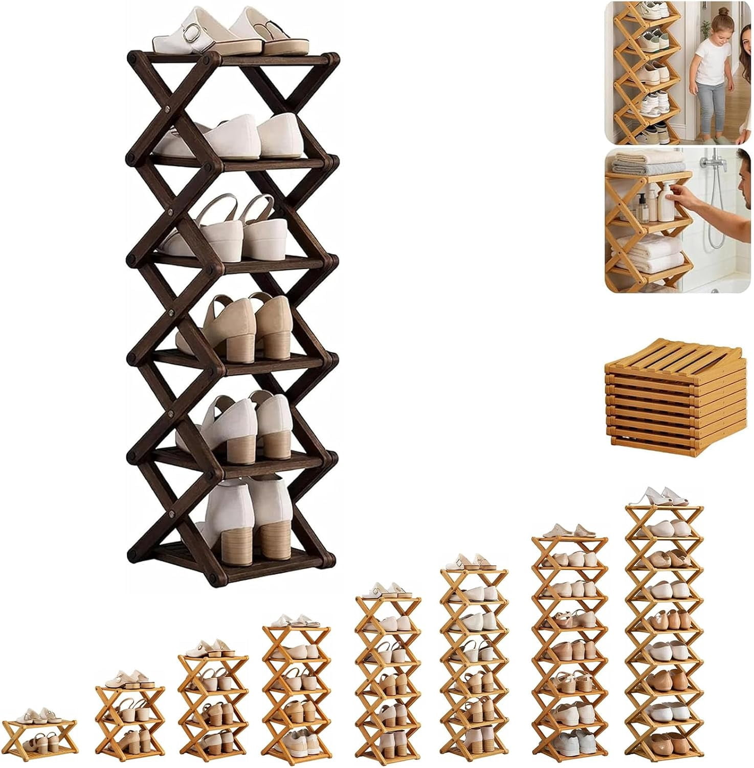 2/3/4/5/6/7/8/9 Tier Bamboo Shoe Rack, no Installation Required, Strong ...