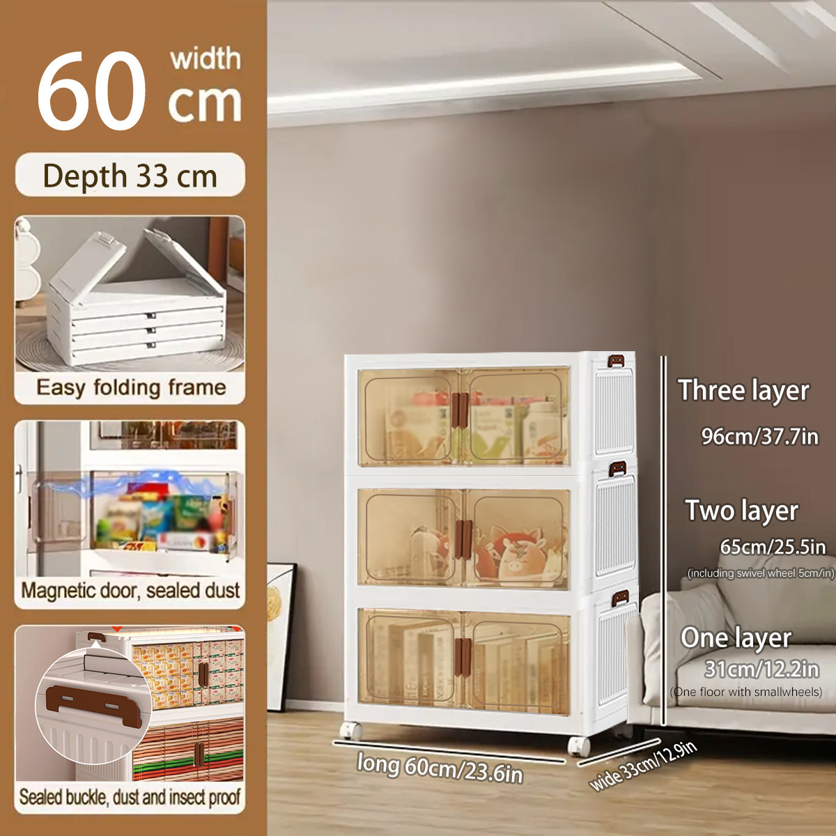 2/3/4/5 Layer Covered Foldable Storage Box - with Door And Wheel ...