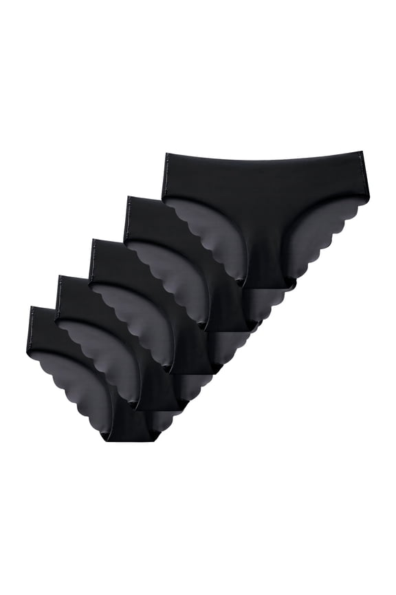 2/3/4/5 Pack Seamless Underwear for Women Low-Rise Thong Panties Butt Lift Ice Silk Breathable Soft Briefs Scalloped Edge Cheeky Bikini No Show Briefs Bottoms Ladies Undergarments|Black|S