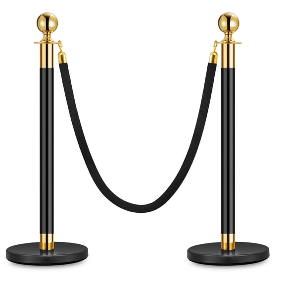 2/3/4/5 Pcs Black Stanchion Posts Queue with Black Velvet Rope, Velvet Ropes and Posts Set (5Ft) for Weddings,Parties,Theater and VIP Events |