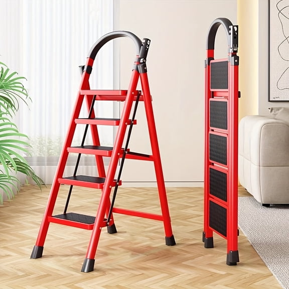 2/3/4/5-Step Ladder Household Step Stool with Tool Rack, Sturdy Folding Step Stool for Adults with Handrails, Wide Anti-Slip Steps, Indoor Mini Climbing Ladder/Boat Ladder