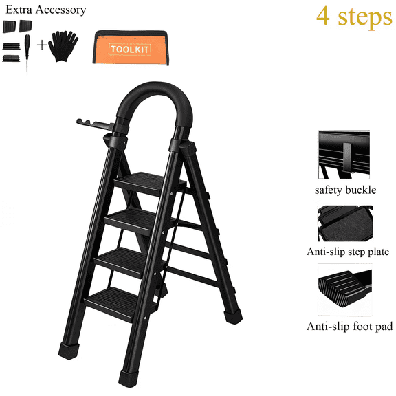 2/3/4/5-Step Ladder, Lightweight Folding Step Stool with Extra-Wide Anti-Slip Steps, 330 Lbs Capacity, Compact Space-Saving Design for Home, Kitchen.