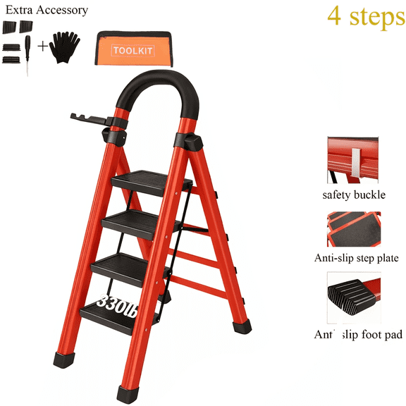 2/3/4/5-Step Ladder, Lightweight Folding Step Stool with Extra-Wide Anti-Slip Steps, 330 Lbs Capacity, Compact Space-Saving Design for Home, Kitchen.