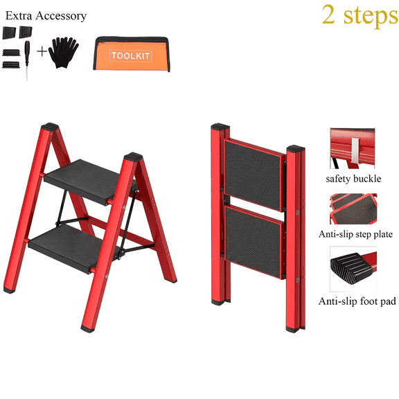 2/3/4/5-Step Ladder, Lightweight Folding Step Stool with Extra-Wide Anti-Slip Steps, 330 Lbs Capacity, Compact Space-Saving Design for Home, Kitchen.