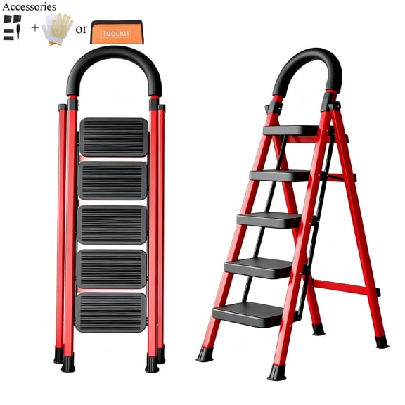 2/3/4/5-Step Ladder, Lightweight Folding Step Stool with Extra-Wide Anti-Slip Steps, 330 Lbs Capacity, Compact Space-Saving Design for Home, Kitchen.