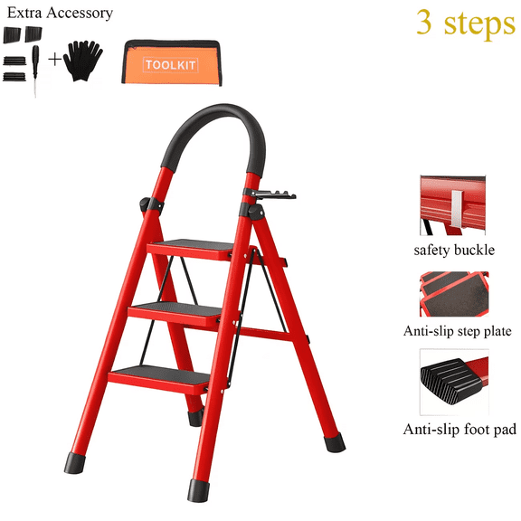 2/3/4/5-Step Ladder, Lightweight Folding Step Stool with Extra-Wide Anti-Slip Steps, 330 Lbs Capacity, Compact Space-Saving Design for Home, Kitchen.