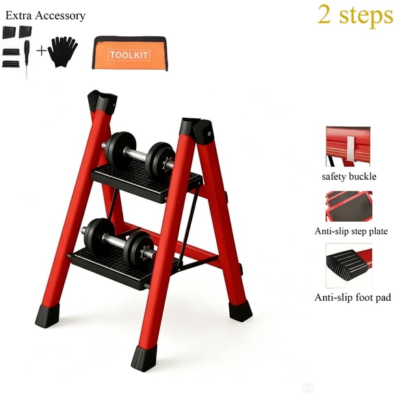 2/3/4/5-Step Ladder, Lightweight Folding Step Stool with Extra-Wide Anti-Slip Steps, 330 Lbs Capacity, Compact Space-Saving Design for Home, Kitchen.