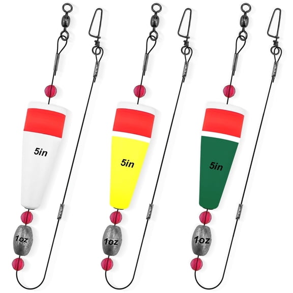 2/3/4/5Inch-3Pcs Fishing Float, Popping Cork Trout, Float Rig Weighted, for Fishing Saltwater, White/Yellow/Green