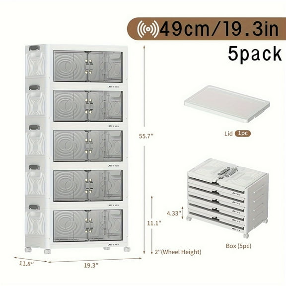 2/3/4/5pack White Oversized Foldable Storage Cabinet With Lid And Wheels - Clothes And Bedding. Space Saving Wardrobe For Snacks And Toys - Durable Organizer, Perfect For Bedrooms And Game Rooms, Etc
