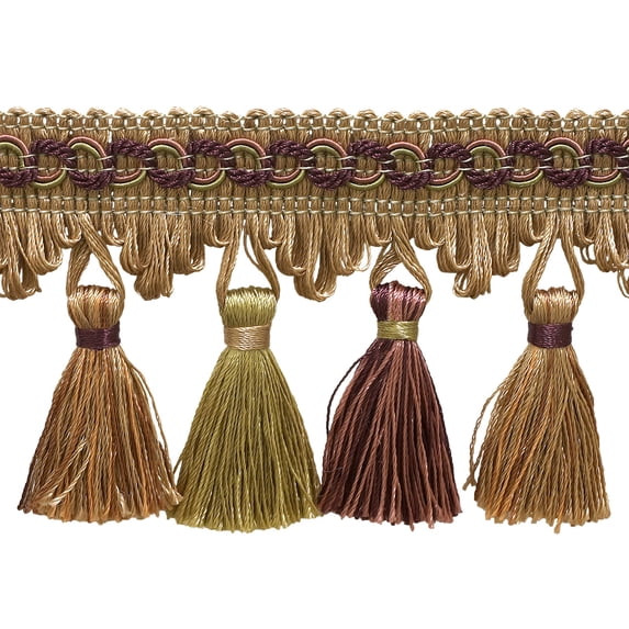 2 3/4" (7cm) Imperial Collection Scroll Gimp and Scalloped Loop Tassel Fringe Trim # NT2502,, Sage Rose Pink #1010 (Light Pink, Sage Green, Light Beige) Sold By The Yard (36"/3 ft/0.9m)