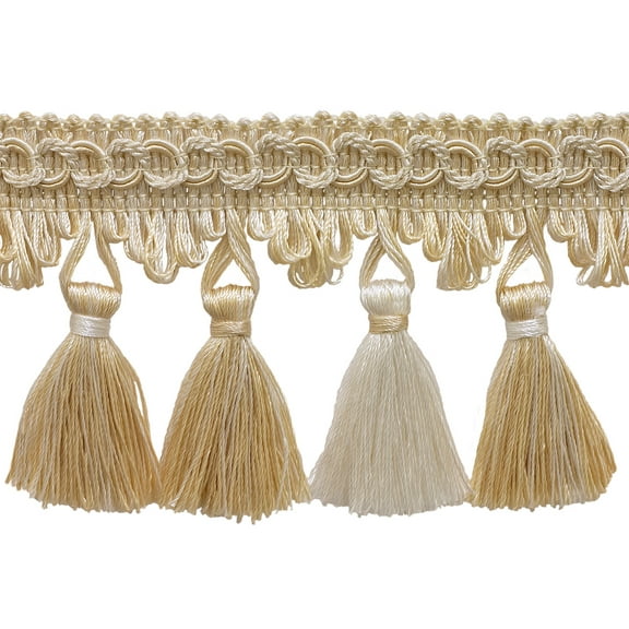 2 3/4" (7cm) Imperial Collection Scroll Gimp and Scalloped Loop Tassel Fringe Trim # NT2502,, Seashell Ivory #5055 (White Ivory, Off White) Sold By The Yard (36"/3 ft/0.9m)