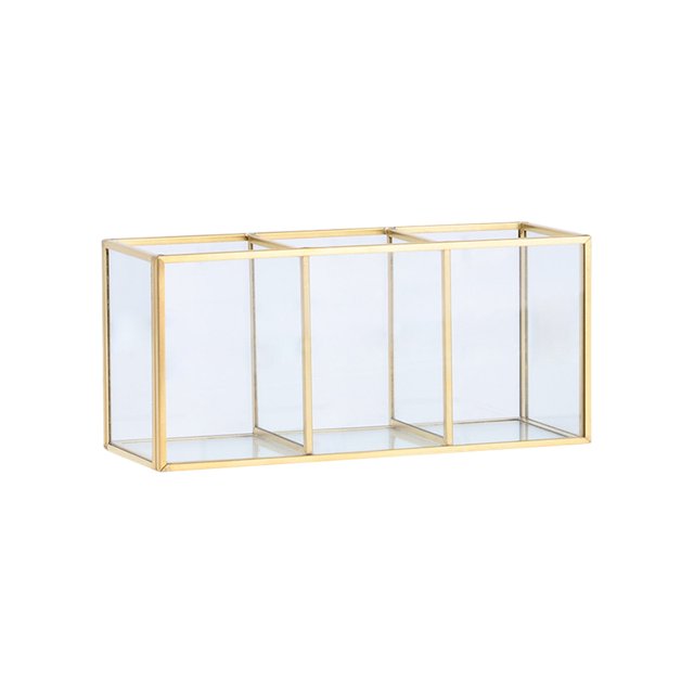 2/3/4 Compartment Makeup Brush Holder Vintage Style Brass And Glass