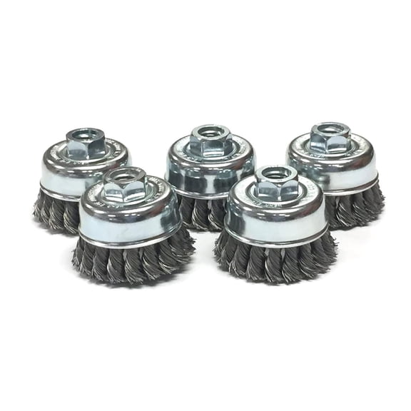 2-3/4" Diameter Knot Style Cup Brush for Aluminum, Concrete, Metal for Derusting Paint Removal Deburring for Angle Pneumatic Grinder - Stainless Steel (Pack of 5)