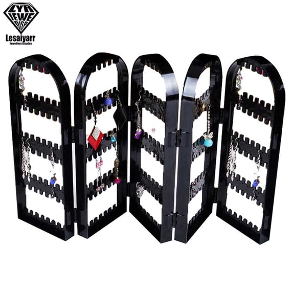 2/3/4 Fans Panels Screen Folding Clear Earrings Studs Display Rack Necklace Jewelry Shelf Stand Holder Organizer Storage Box 5B-300 Holder