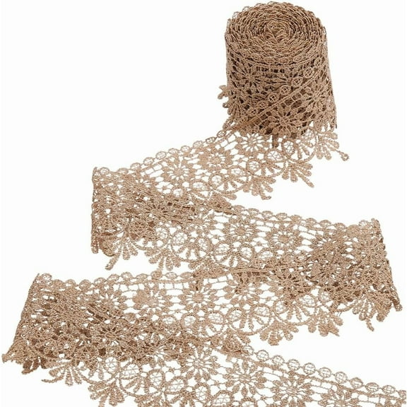 2 3/4 Inch Gold Lace Trim Wavy Edge Applique Fabric Embroidery Rose Floral Tassel Polyester Metallic Glitter Embroidered Ribbons for DIY Sewing Making Clothes Accessories Embellishment Supply
