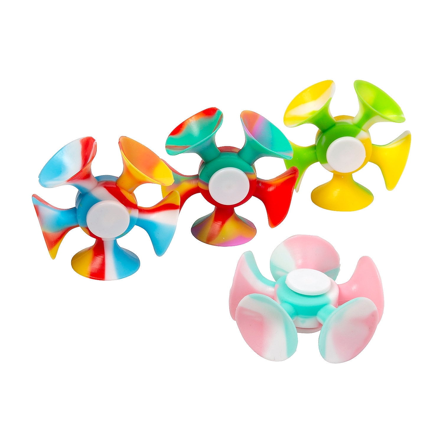 2 3/4" Marbleized Color Suction Cup Rubber Fidget Spinners - 12 Piece