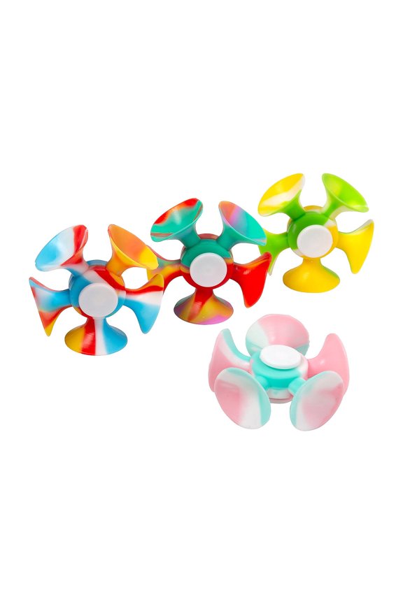 2 3/4" Marbleized Color Suction Cup Rubber Fidget Spinners - 12 Piece
