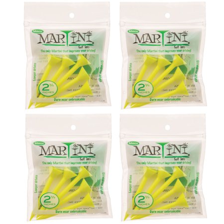 2 3/4" Midsize Martini Golf Tees - 4 Packs of Yellow - 20 Tees Total - Virtually Unbreakable
