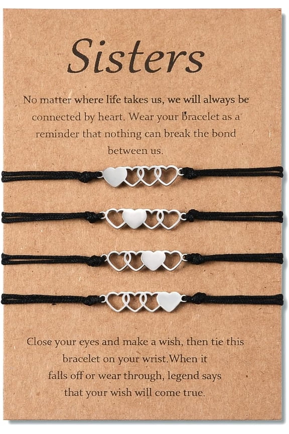 2/3/4 Pcs Sisters Bracelet, Sisters Gifts from Sister, Matching Heart Long Distance Bracelets, Gift for Thanksgiving Christmas