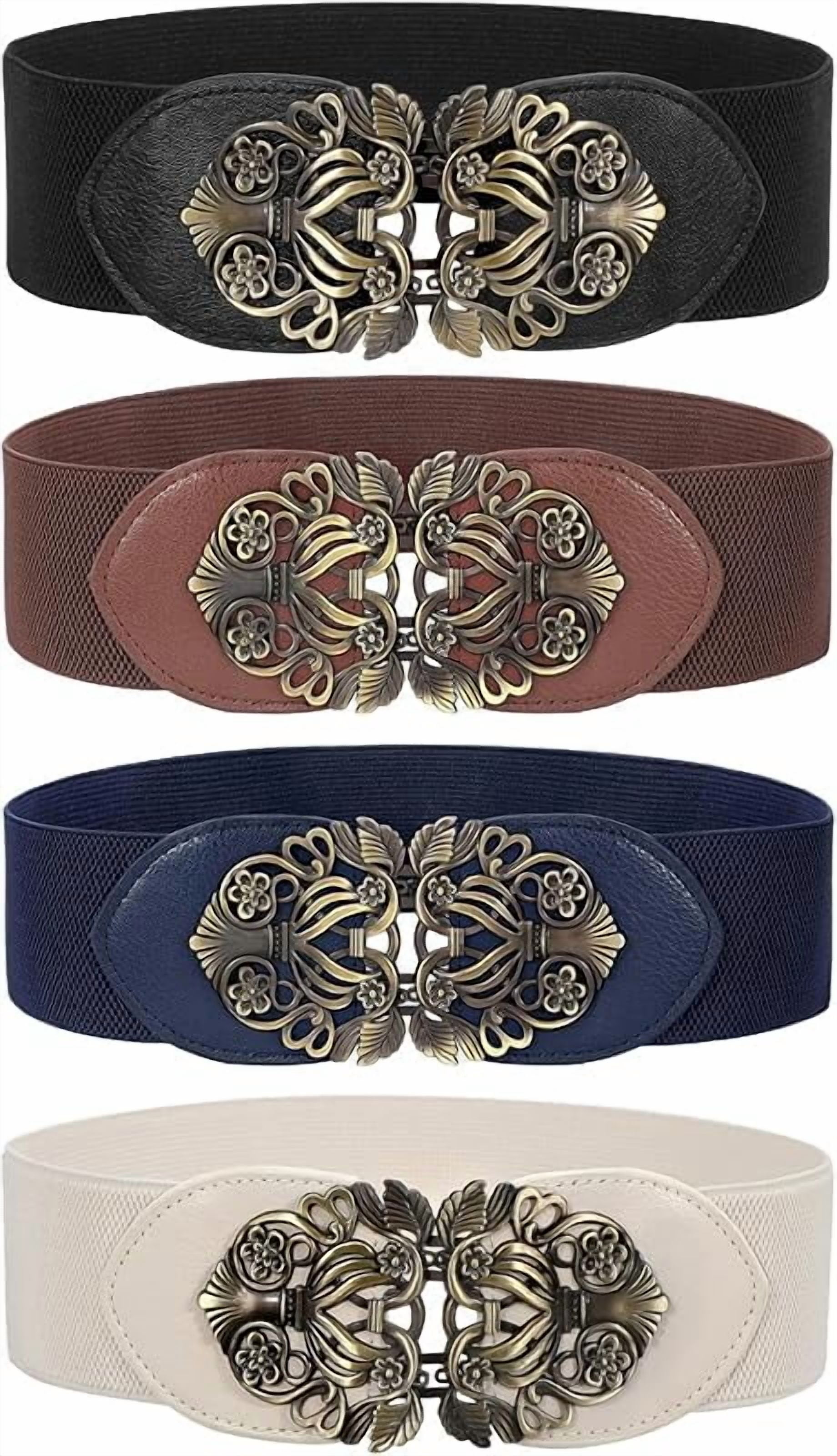 2/3/4 Pack Women Vintage Wide Waist Belt for Dress, Elastic Cinch Belt Xtinmee 4 Pieces Plus Size Waist Belts for Women 2 XL Wide  main image 4