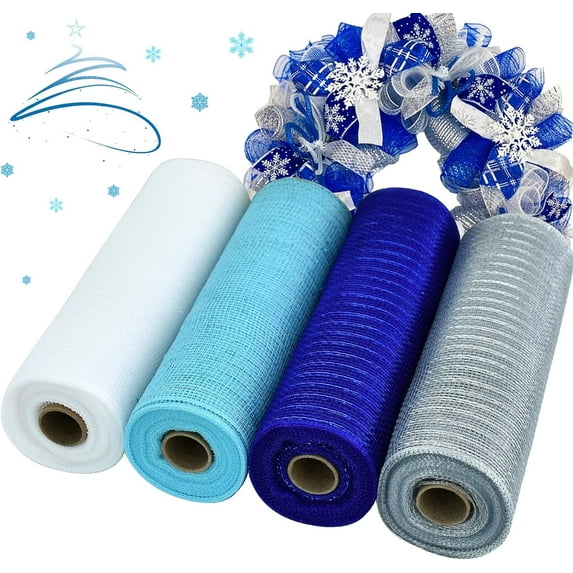 2/3/4 Roll 10 Inch Decorative Mesh Ribbon Rolls, Fabric Mesh with Foil for Wreaths Front Door Decor Christmas Festival Party Accessories Party Decoration Supplies (10yds/roll)