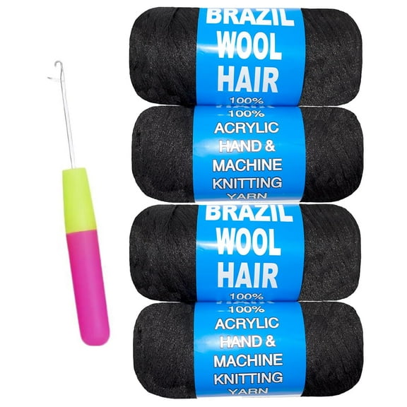 2/3/4 Roll Natural Black Brazilian Wool Hair Yarn for Jumbo Braids Braiding Hair for Soft Faux Locs Goddess Locs Hair Extension Senegalese Twist Crochet Hair for Black Women(Natural Black,6Roll)
