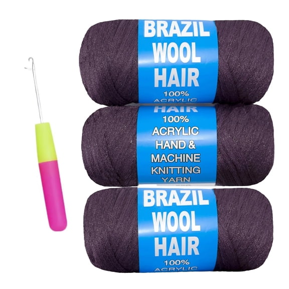 2/3/4 Roll Natural Black Brazilian Wool Hair Yarn for Jumbo Braids Braiding Hair for Soft Faux Locs Goddess Locs Hair Extension Senegalese Twist Crochet Hair for Black Women(Natural Black,6Roll)