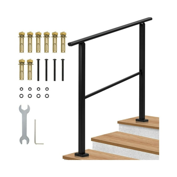 2/3/4 Steps Metal Hand Rails for Outdoor Steps, Outdoor Handrail Stair Railing Kit, Exterior Hand Rails for Concrete Steps Porch Steps & Deck, Stair Rails for Seniors-Height Adjustable