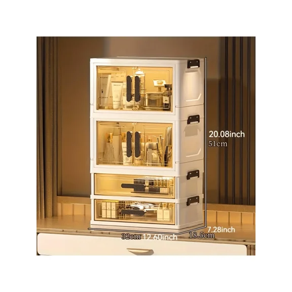 2/3/4-Tier Extra Large Foldable Storage Cabinet - Stackable Plastic Organizer with Doors (Bedroom/Bathroom/Office/Kitchen Closet Storage for Cosmetics/Shoes/Books)