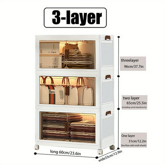 2/3/4-Tier Outdoor Storage Cabinet with Wheels & Lids - Large Double-Door Foldable Organizer for Clothes, Toys, Books - Weatherproof Garage, Patio Storage Box