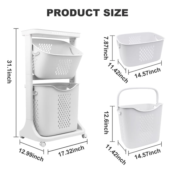 2/3/4-Tier Rolling Laundry Hamper – Large Capacity Stackable Basket with Wheels, Layer Storage Organizer for Laundry Room & Bathroom