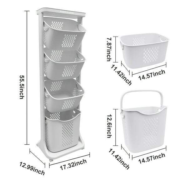 2/3/4-Tier Rolling Laundry Hamper – Large Capacity Stackable Basket with Wheels, Layer Storage Organizer for Laundry Room & Bathroom
