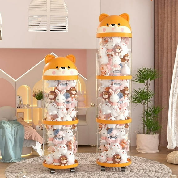 2/3/4 Tier Stuffed Animal Storage Rack, Portable Large Stuffed Storage Tube, Large Stuffed Organizer, Plush Doll Organizer, Storage Tube with Wheels