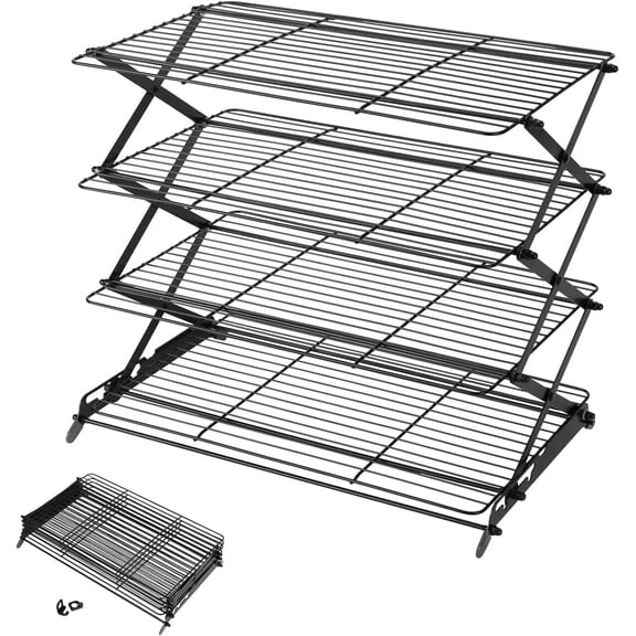 2/3/4-Tier Upgraded Collapsible Cooling Rack with Adjustable 3 Setting Design Stackable Roasting Cooking Drying Wire Cooling Rack for Cookies Baking Gifts for Women