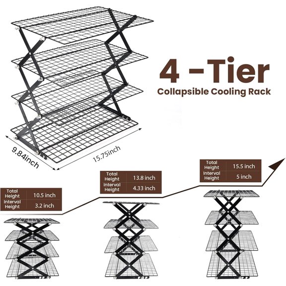 2/3/4-Tier collapsible cooling rack for baking,Folding Cooling Grid,Adjustable Stackable Roasting Cooking Drying Wire Cooling Rack for Cookies Baking$$Home Decor, Kitchen, & Other