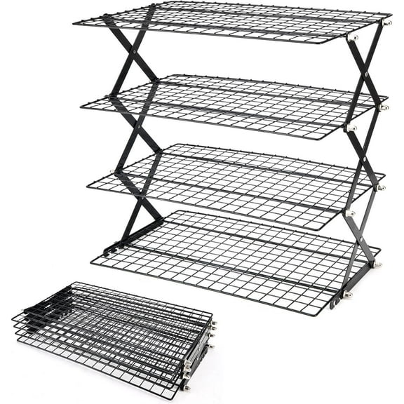 2/3/4-Tier collapsible cooling rack for baking,Folding Cooling Grid,Adjustable Stackable Roasting Cooking Drying Wire Cooling Rack for Cookies Baking