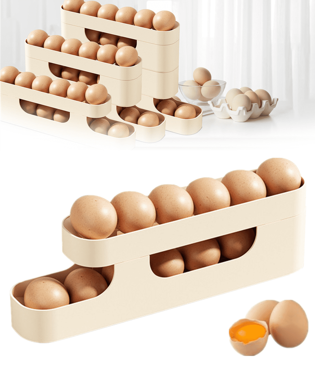 EGYMEN 4-Tier Auto-Rolling Egg Dispenser For Fridge, Space-Saving, Holds 30 Eggs, Durable
