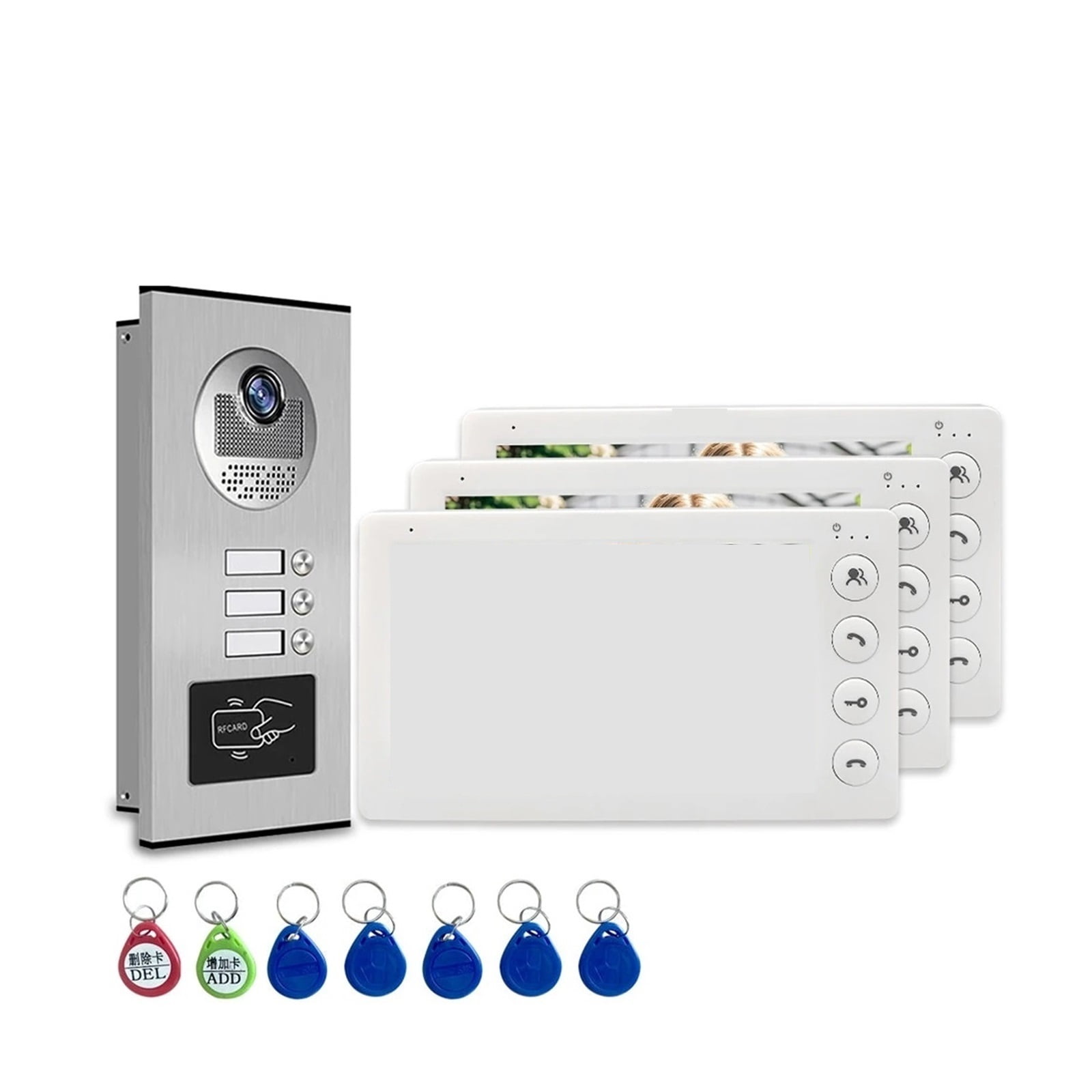 2/3/4 Unit Multi Apartments Intercom Video Doorbell With RFID Card Unlock 7inch 4Wired Video Door Phone System ,Crystal-Clear 2K