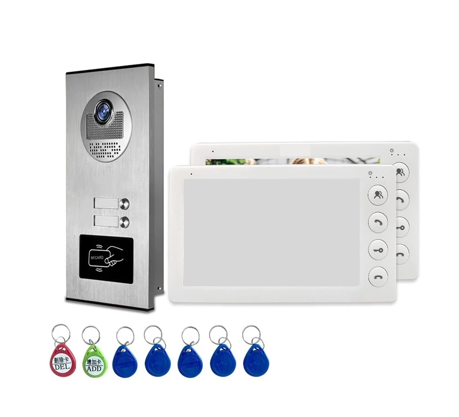 2/3/4 Unit Multi Apartments Intercom Video Doorbell With RFID Card Unlock 7inch 4Wired Video Door Phone System ,Crystal-Clear 2K